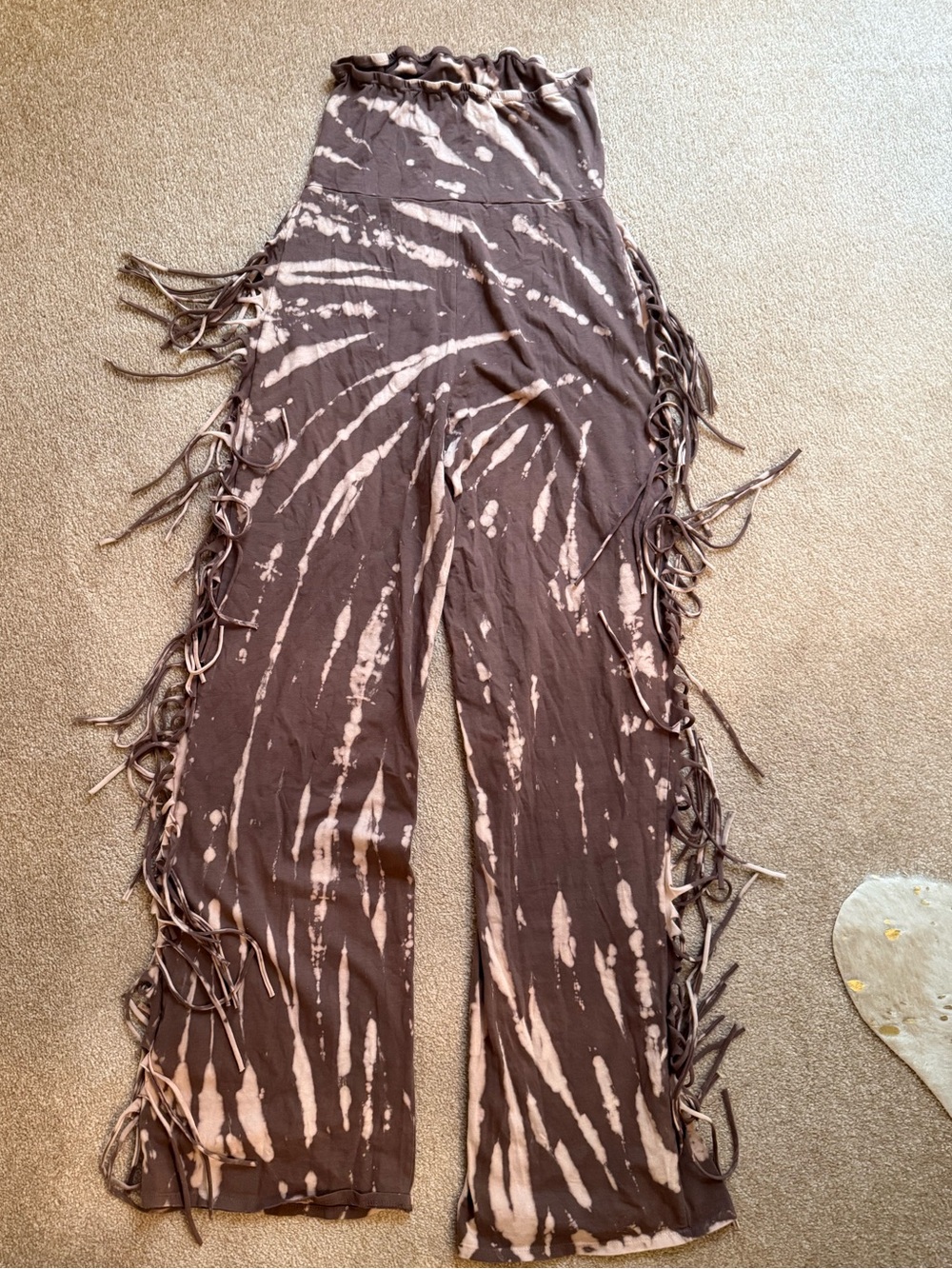 FashionNova Tie-Dye Fringe Wide-Leg Jumpsuit - Brown Sz M New!